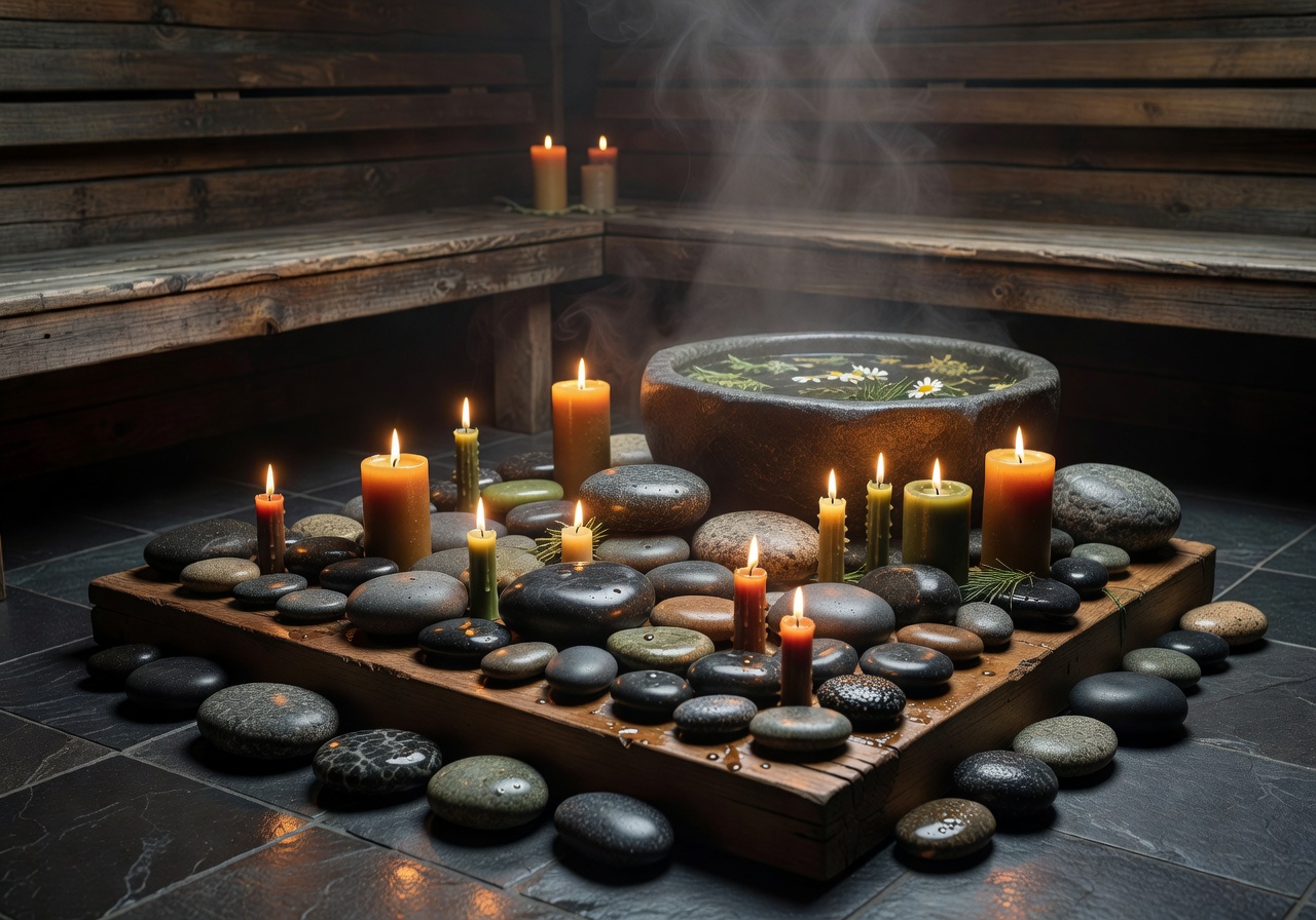 Baltic spa ritual with candles and stones
