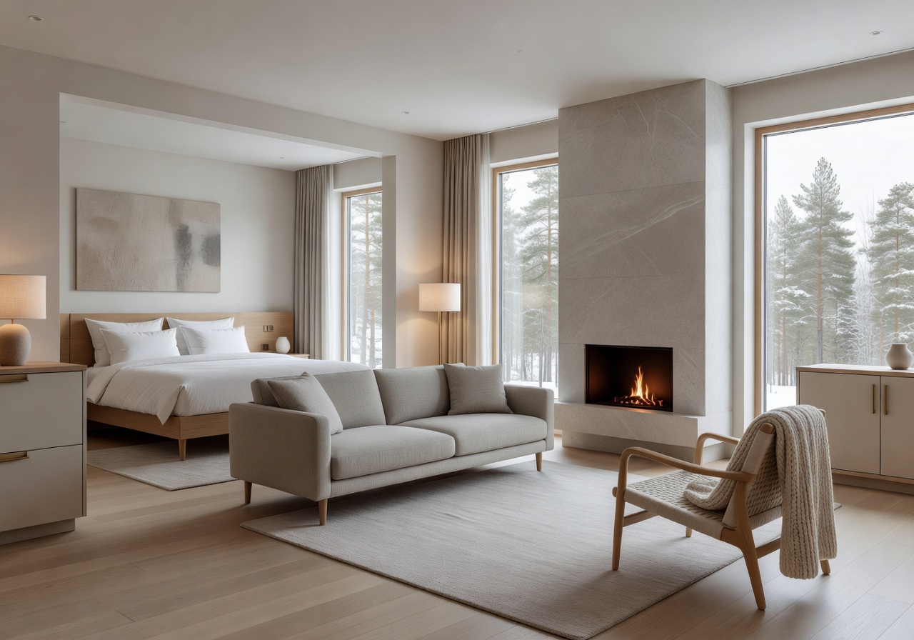 Elegant Nordic interior luxury hotel suite