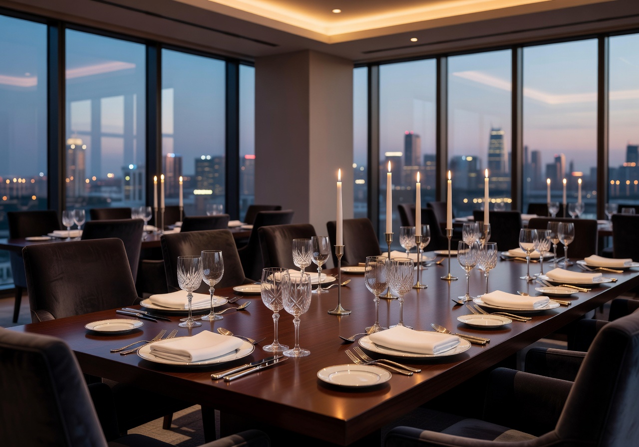 Executive private event space with elegant table setting
