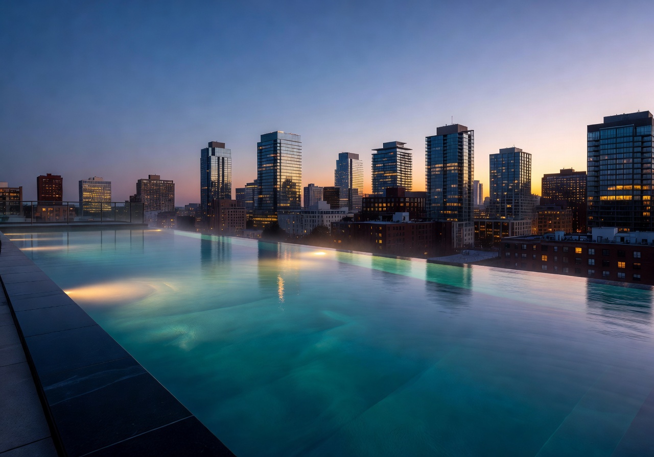 Heated infinity pool skyline view