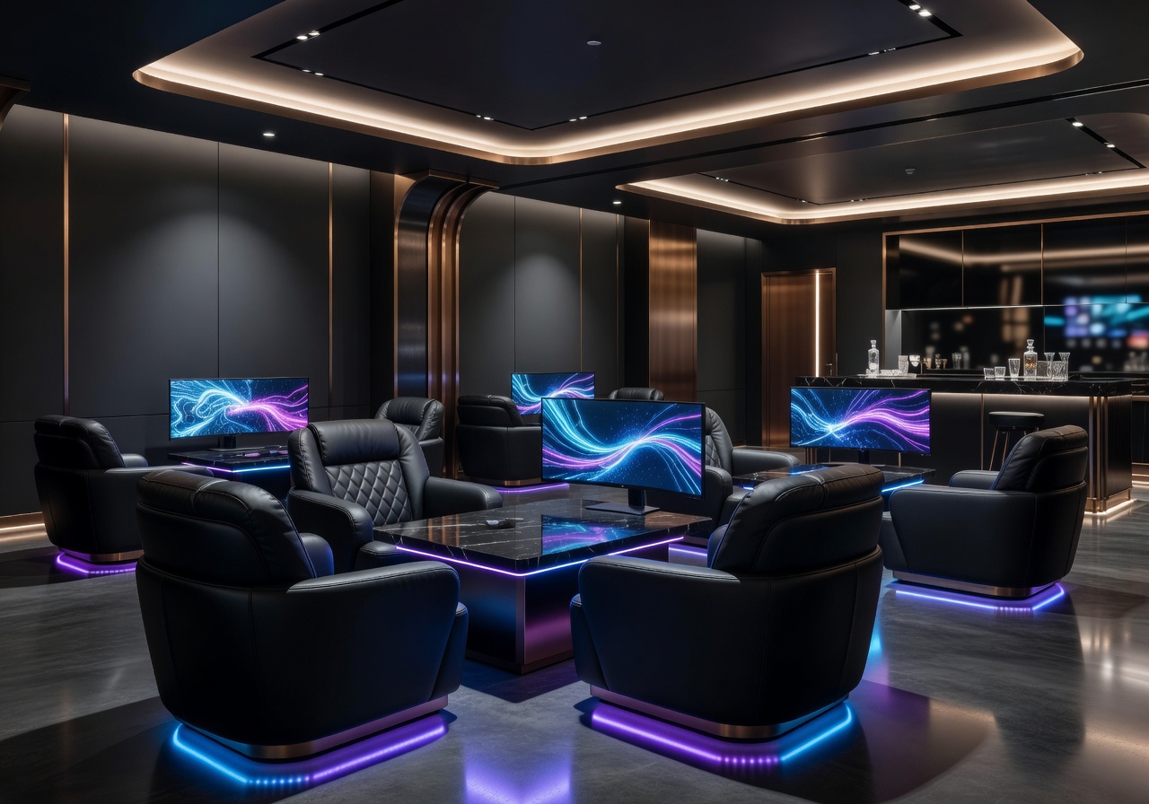 Modern VIP gaming lounge luxury entertainment interior
