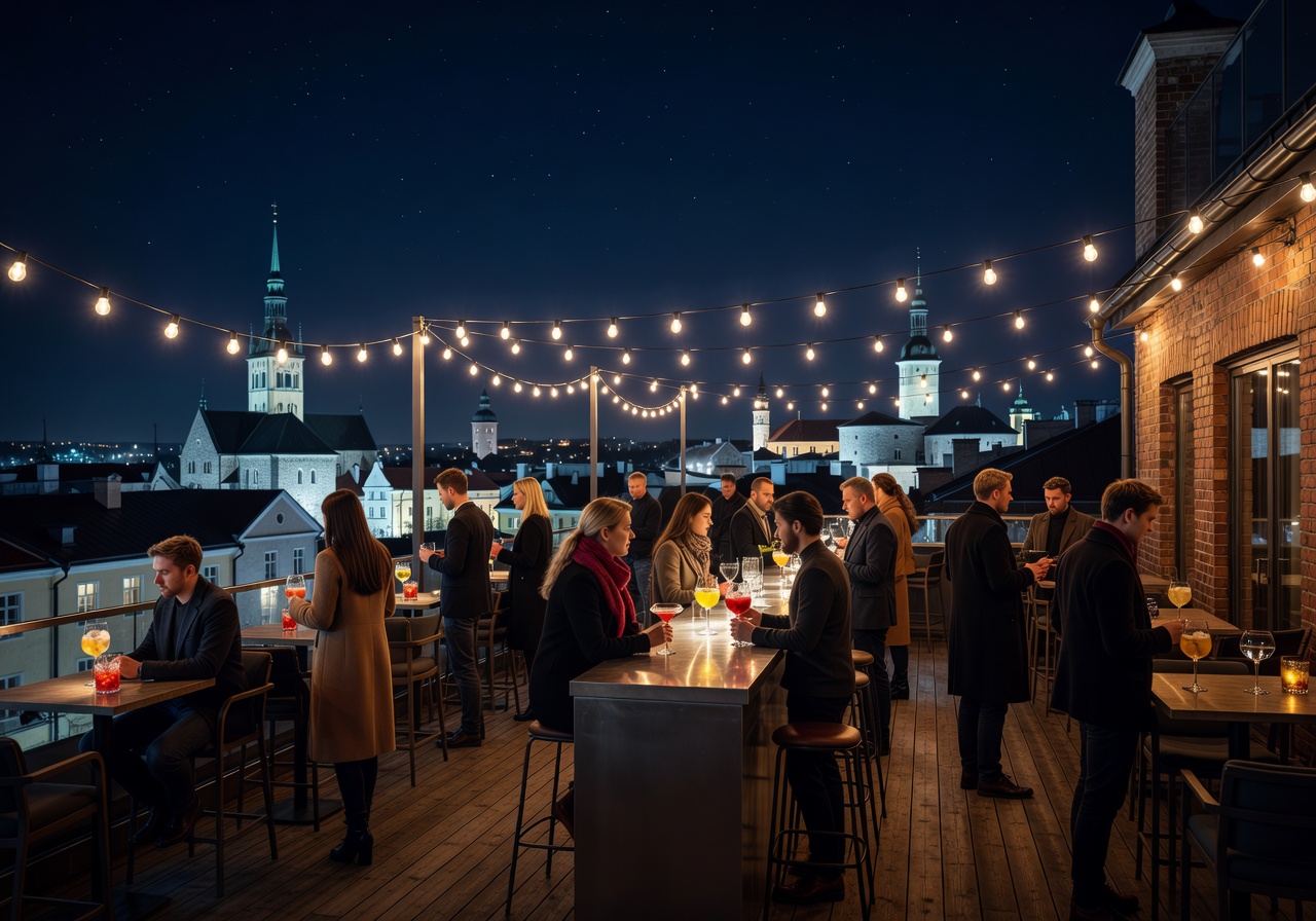Rooftop cocktail lounge at night Tallinn