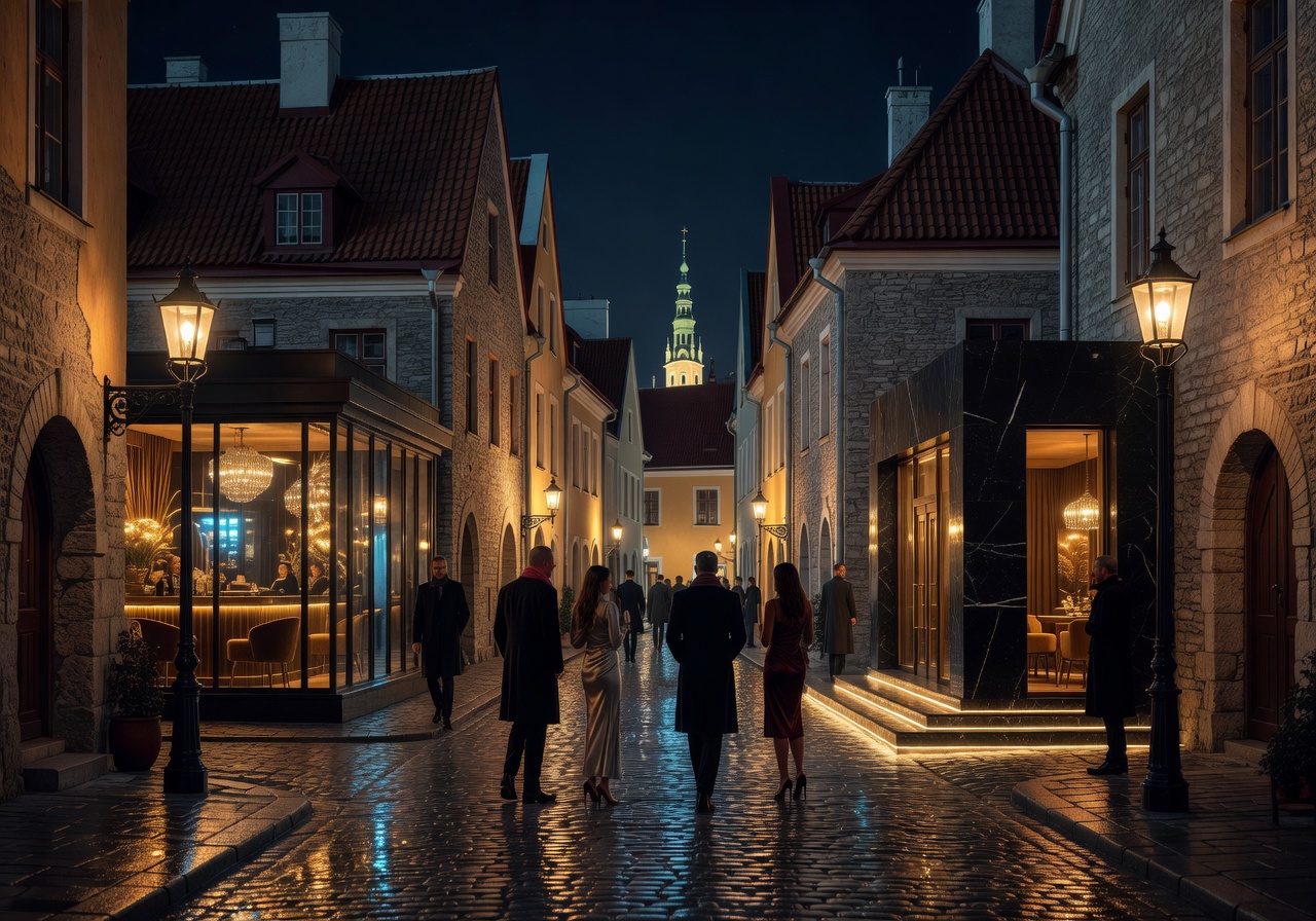 Tallinn luxury nightlife old town illuminated