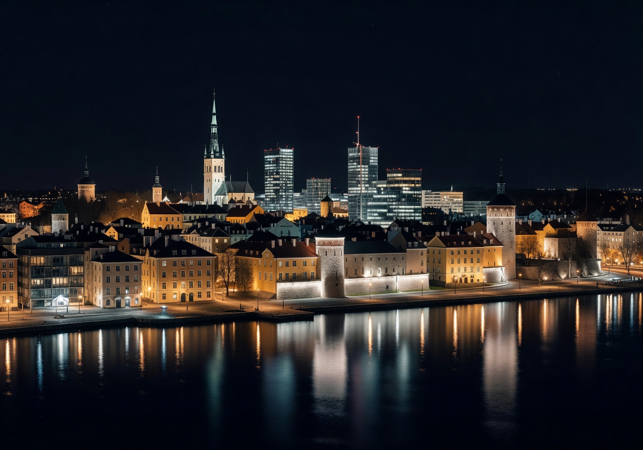 Tallinn skyline at night for luxury contact page