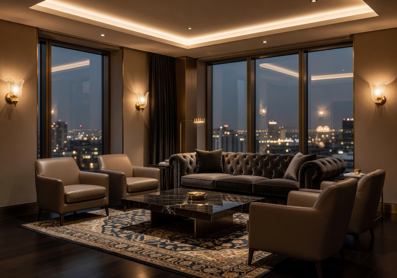 VIP member suite with elegant lighting and luxury furniture